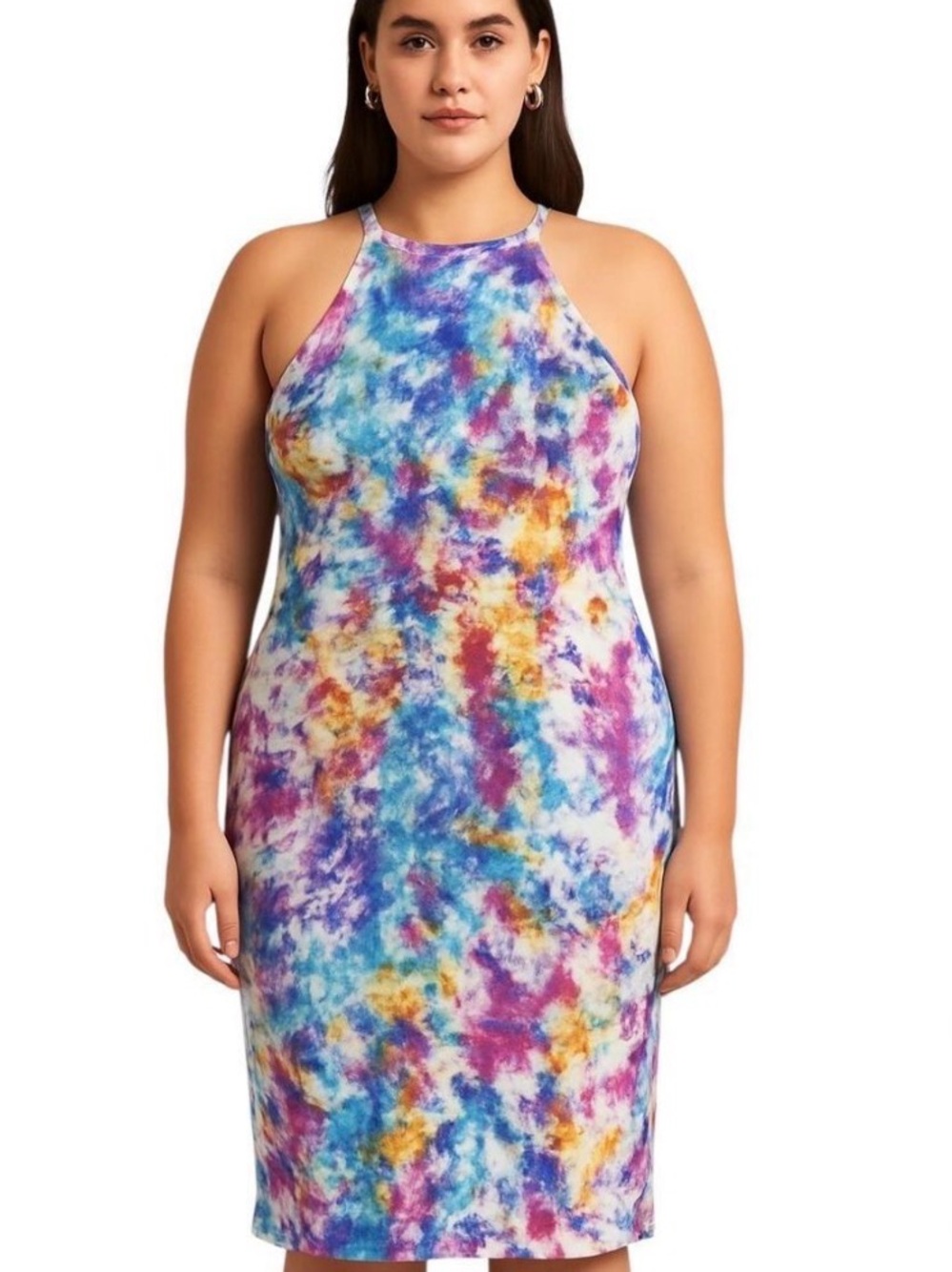 New Look Watercolor Halter Dress Multicolor Size L NWOT Summer